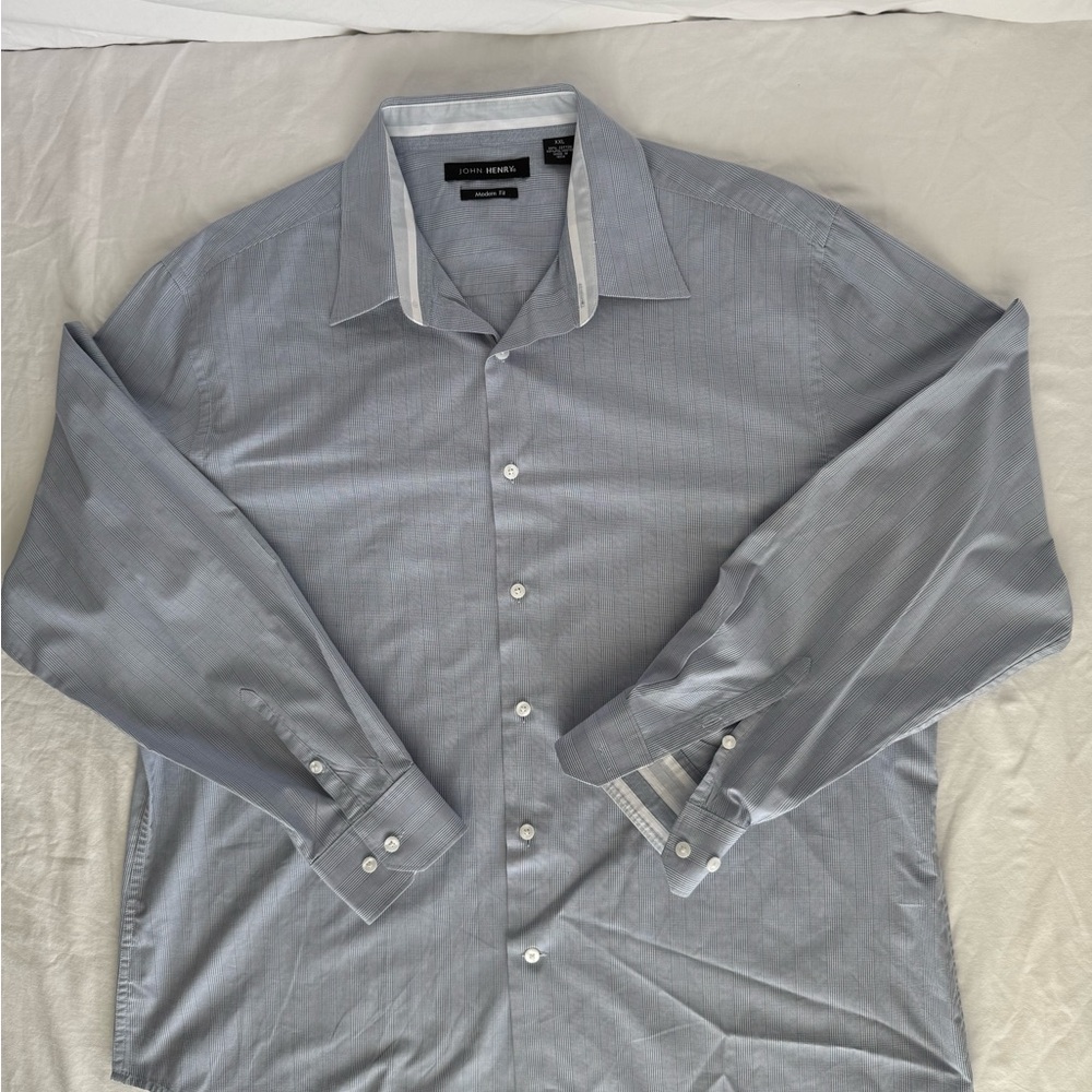 John Henry Men's XXL Dress Shirt Blue Pinstripe Modern Fit Business Professional
